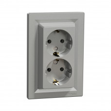 Розетка двойная SE EPH9900161 Asfora с заземлением в сборе винтовой алюминий Розетка двойная SE EPH9900161 Asfora с заземлением в сборе винтовой алюминий