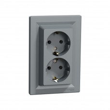 Розетка двойная SE EPH9900162 Asfora с заземлением в сборе винтовой сталь Розетка двойная SE EPH9900162 Asfora с заземлением в сборе винтовой сталь
