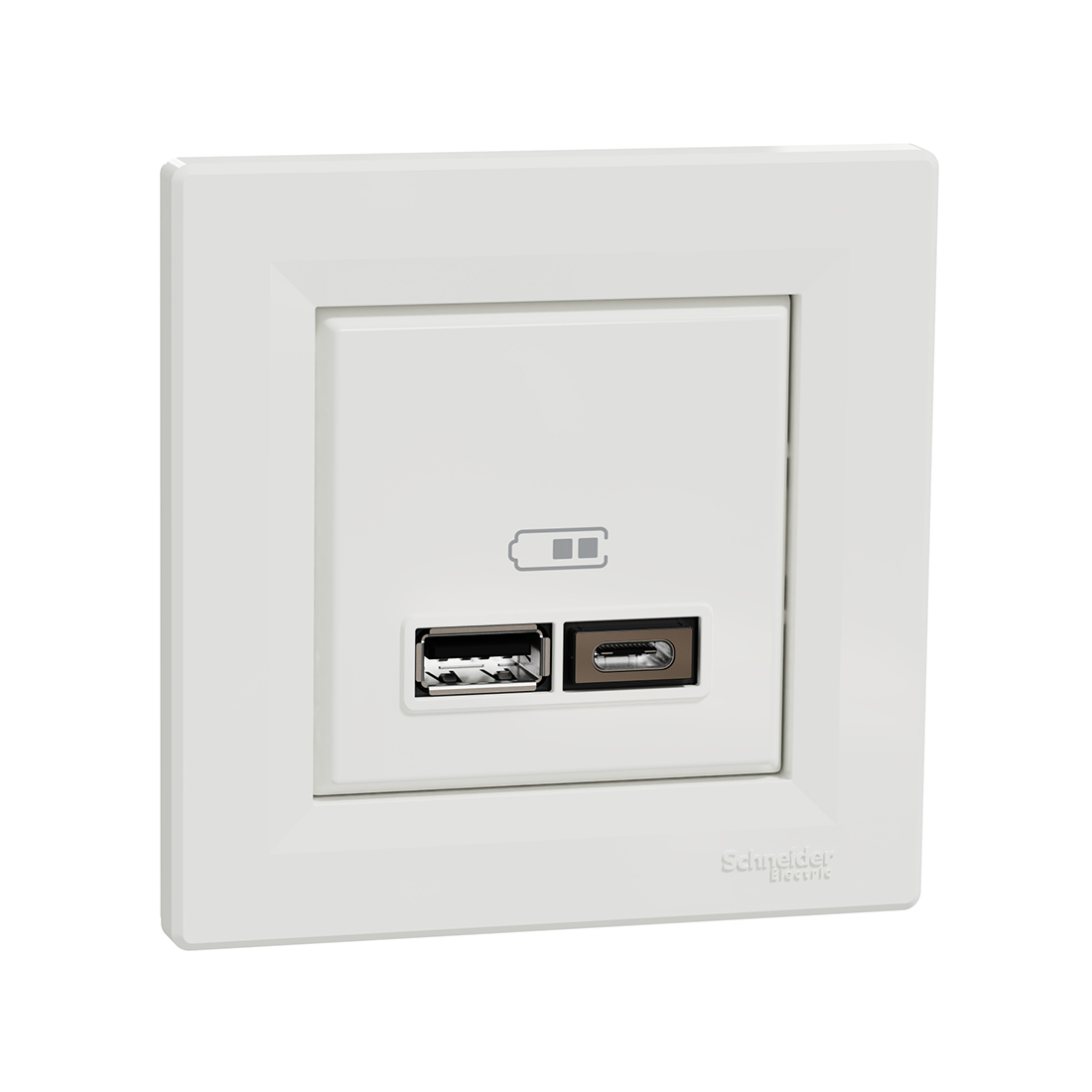 Schneider Electric Розетка USB SE EPH2700321 Asfora A+С 5 В/24 А (2 х 5В/12 А) в сборе белый