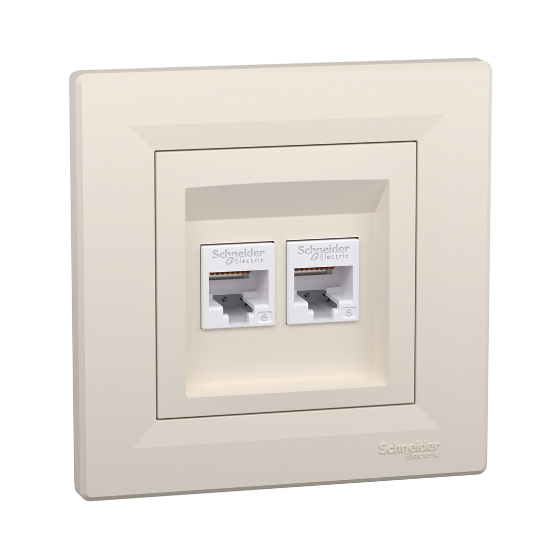Schneider Electric Розетка двойная компьютерная SE EPH4800123 Asfora RJ45 кат. 6 в сборе кремовый