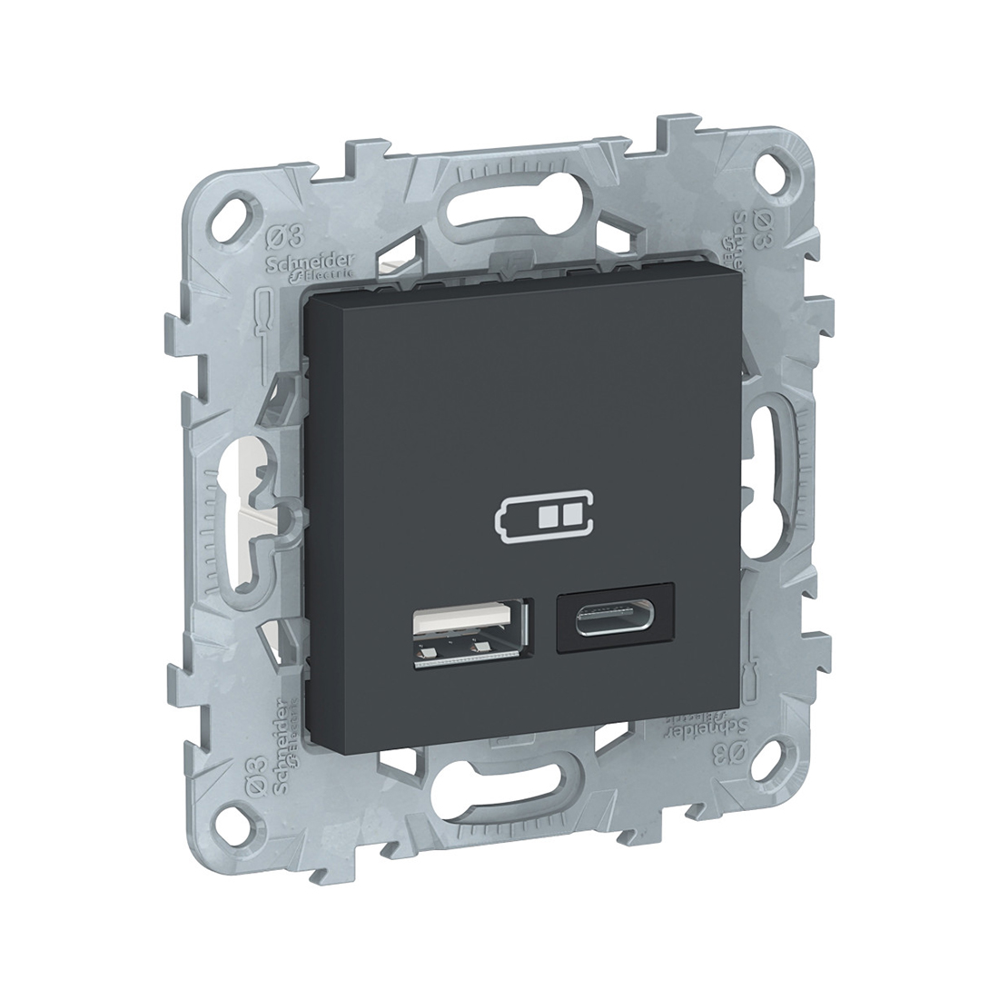 Schneider Electric Розетка USB SE NU501854 Unica New 5В/2400 мА антрацит